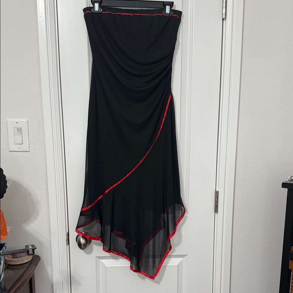 Hourglass Strapless Black Dress with Red Trim